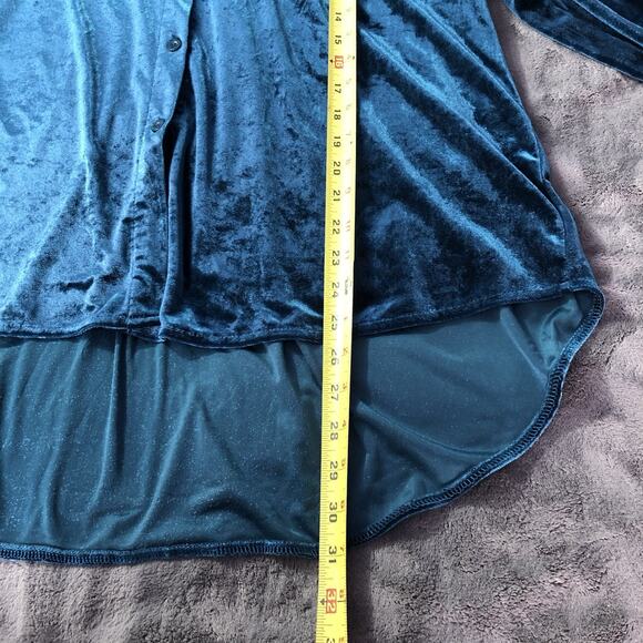 Women’s Velvet Top Button Up Long Sleeve Shirt Pockets Jewel-tone Green Size 3x - Picture 4 of 9